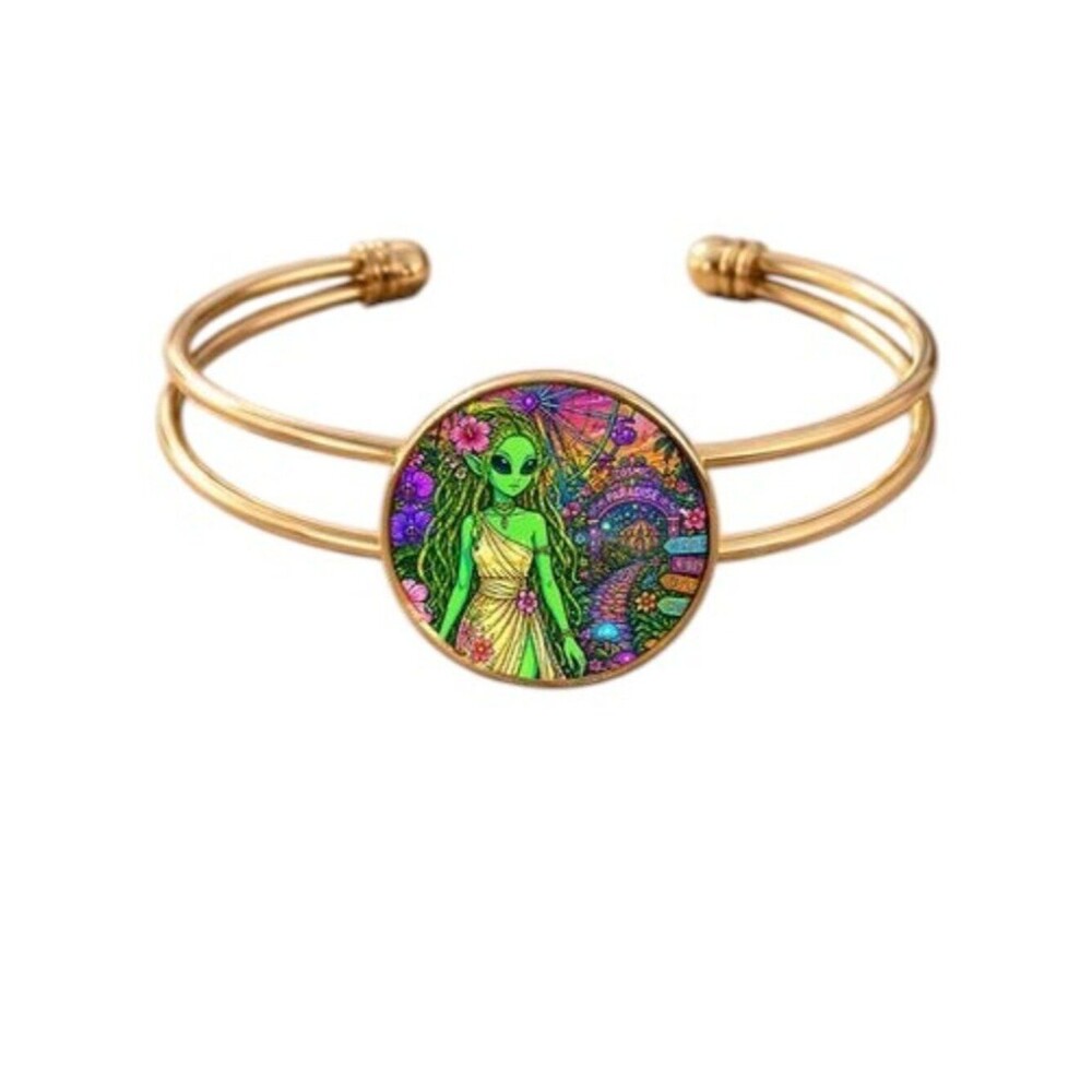 Cosmic Paradise Garden | Alien Goddess Fantasy Art Eva Open Bracelet Preorder